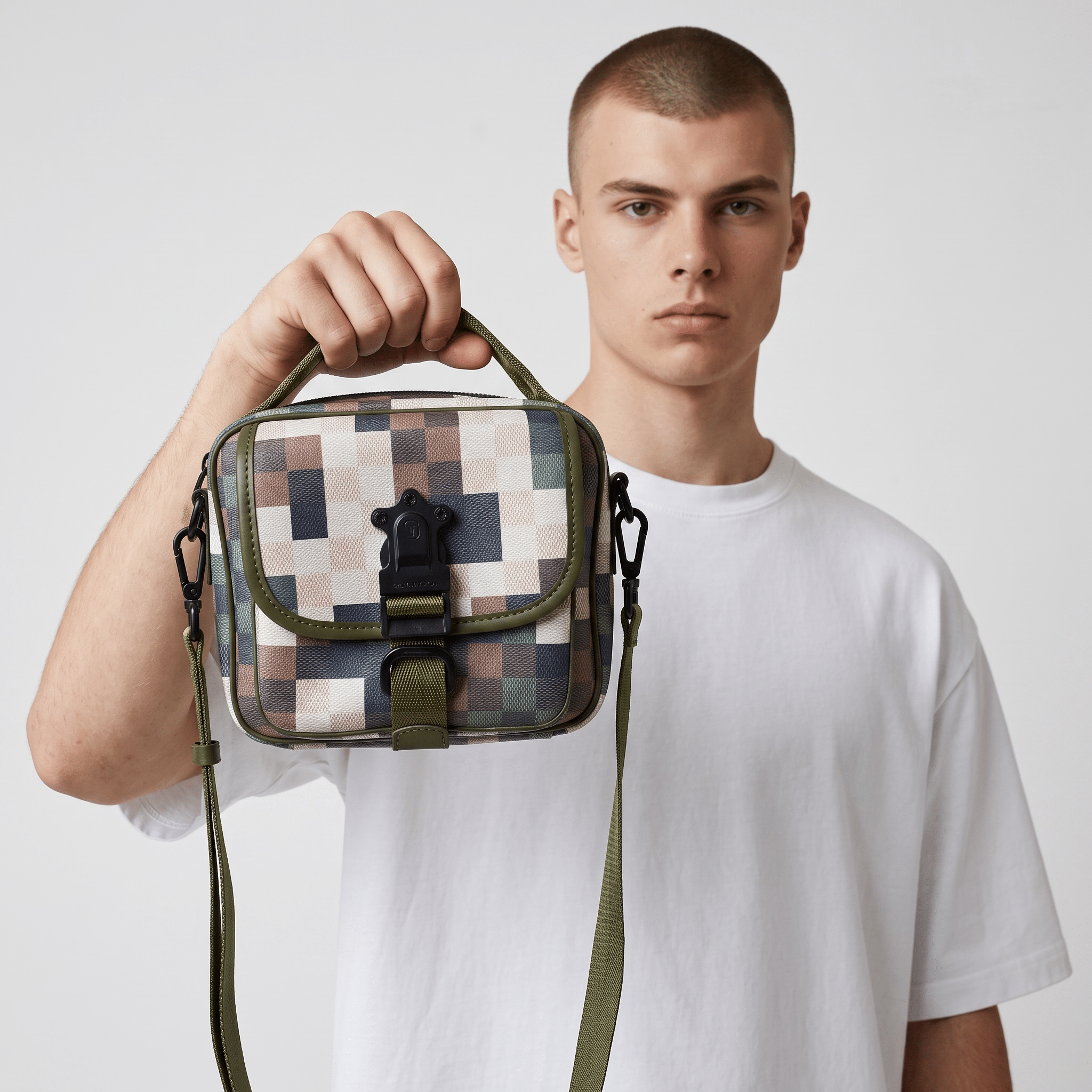 🟩 Louis Vuitton Utility Checkered Crossbody Bag – Olive Green - MASTERPIECE