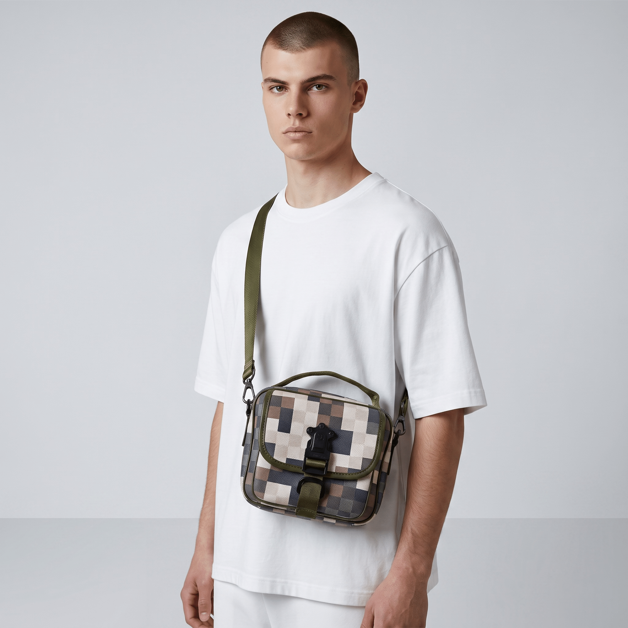 🟩 Louis Vuitton Utility Checkered Crossbody Bag – Olive Green - MASTERPIECE