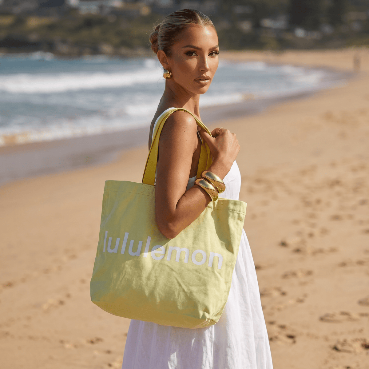 Lululemon Sunshine Canvas Logo Tote — Yellow & White - MASTERPIECE