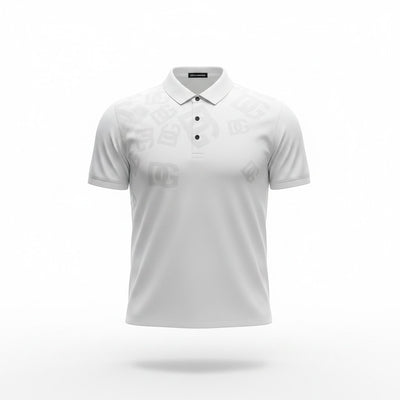 MASTERPIECE Dolce & Gabbana white polo shirt with all-over subtle DG monogram print and black button placket.