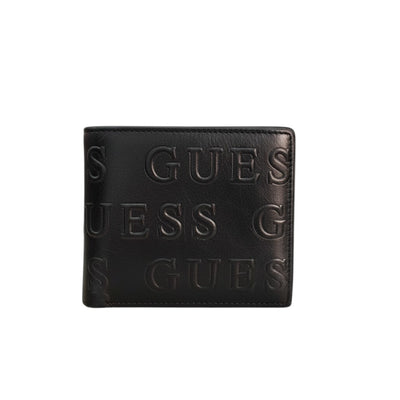 MASTERPIECE Sophisticated GUESS wallet in black embossed leather with multiple card slots.