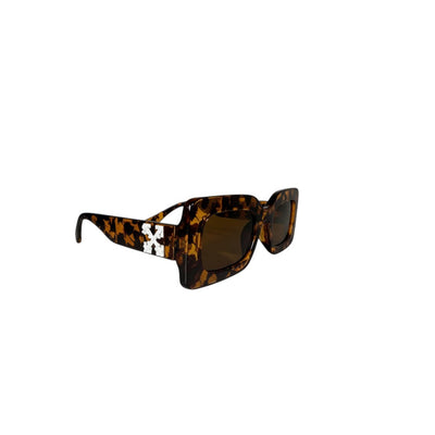 MASTERPIECE Off-White rectangular tortoiseshell sunglasses with tinted lenses and white logo detail on temples.