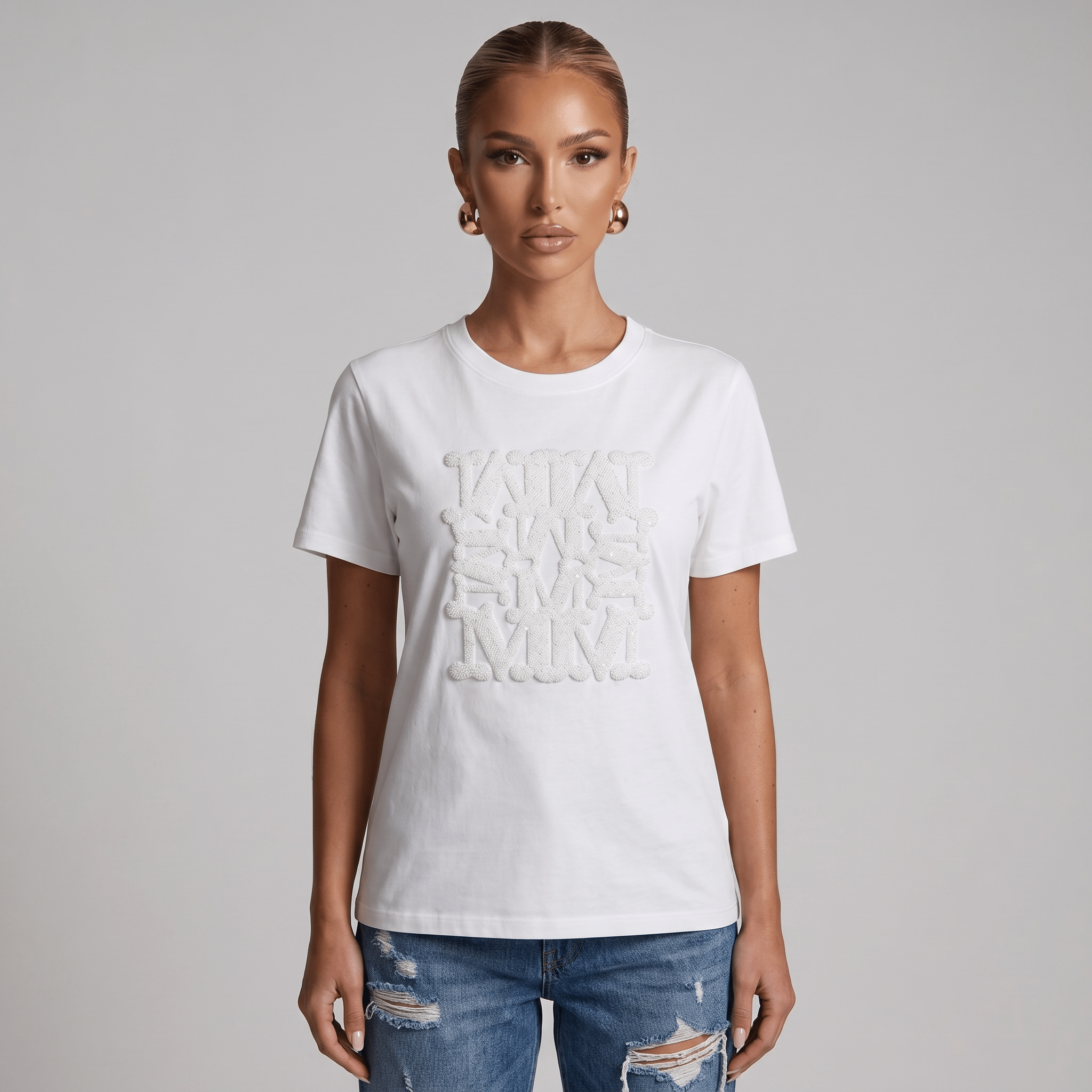 Max Mara Monogram Embossed White T-Shirt 🤍✨ - MASTERPIECE