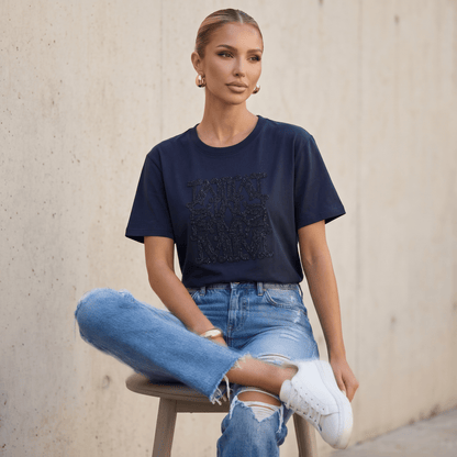 Max Mara Navy Sequin Logo T-Shirt 💙✨ - MASTERPIECE