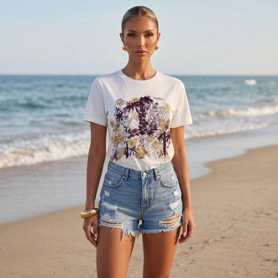 🤍 Max Mara White Floral Graphic T-Shirt – Elegant Casual Tee ✨ - MASTERPIECE