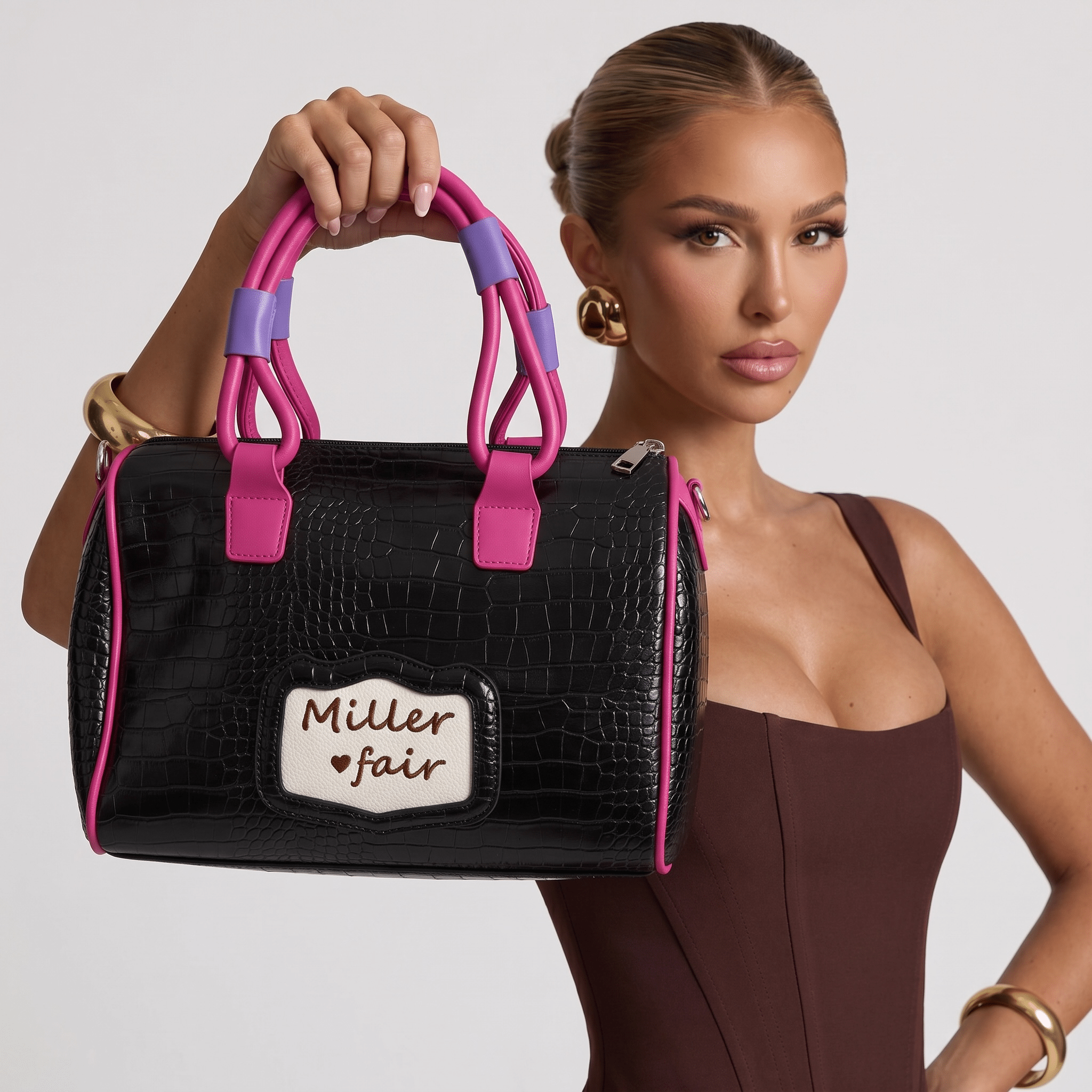 Miller Fair London Graphic Croc - Embossed Handbag – Statement Street Style Bag 🎨👜 - MASTERPIECE