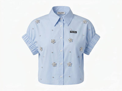 Miu Miu Baby Blue Crystal Flower Embellished Shirt 🩵✨ - MASTERPIECE