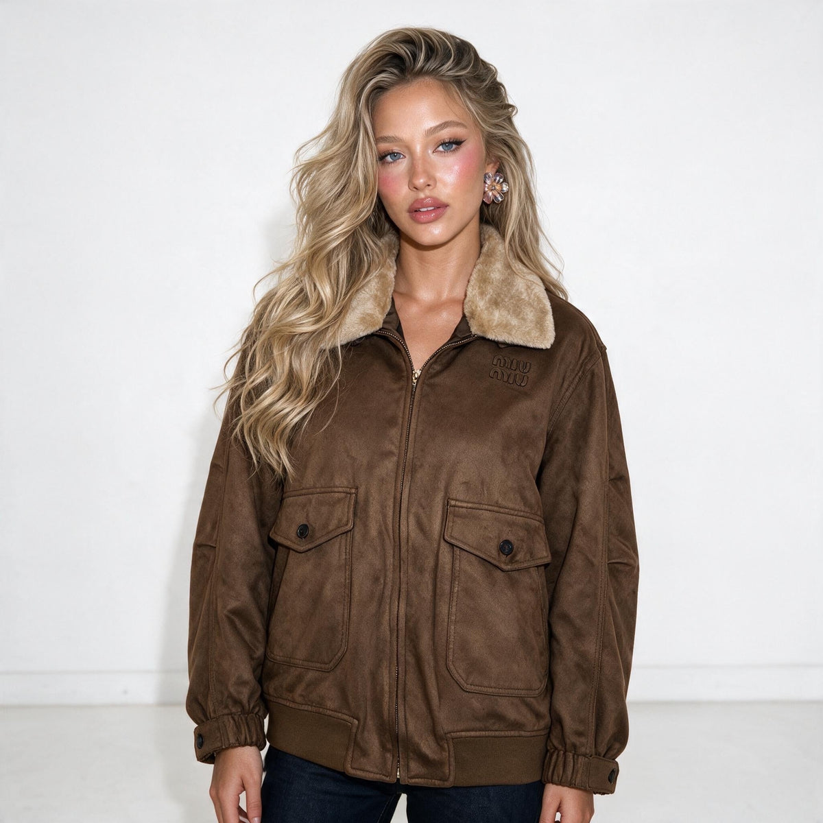 Miu Miu Bomber Jacket – Brown Shearling Collar
