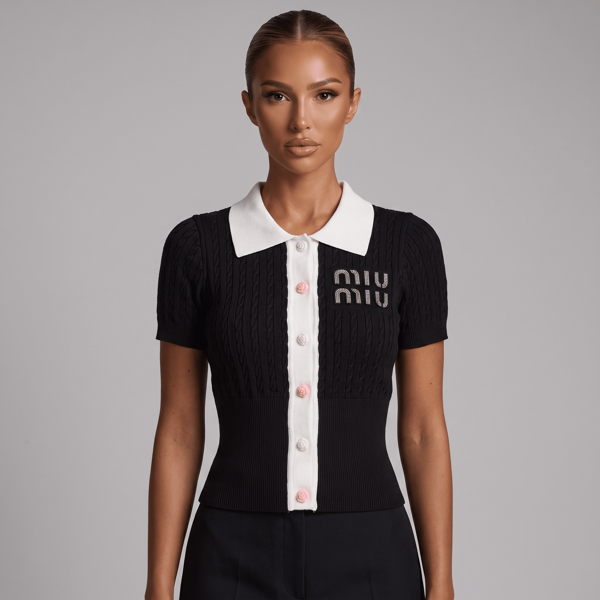 🖤 Miu Miu Cable Knit Contrast Collar Polo Top (one size) - MASTERPIECE