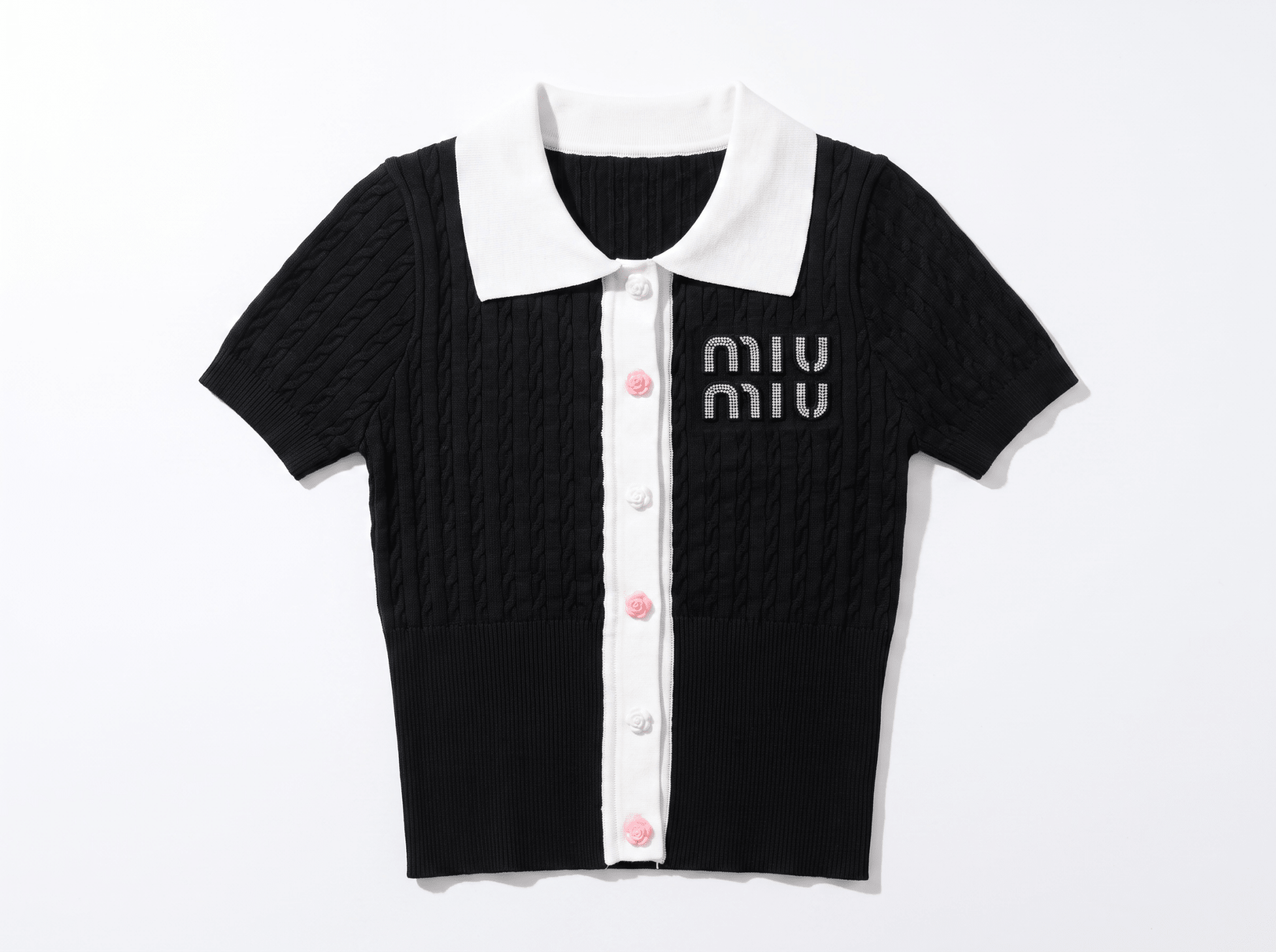 🖤 Miu Miu Cable Knit Contrast Collar Polo Top (one size) - MASTERPIECE