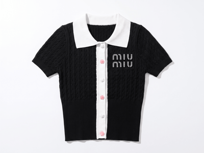 🖤 Miu Miu Cable Knit Contrast Collar Polo Top (one size) - MASTERPIECE