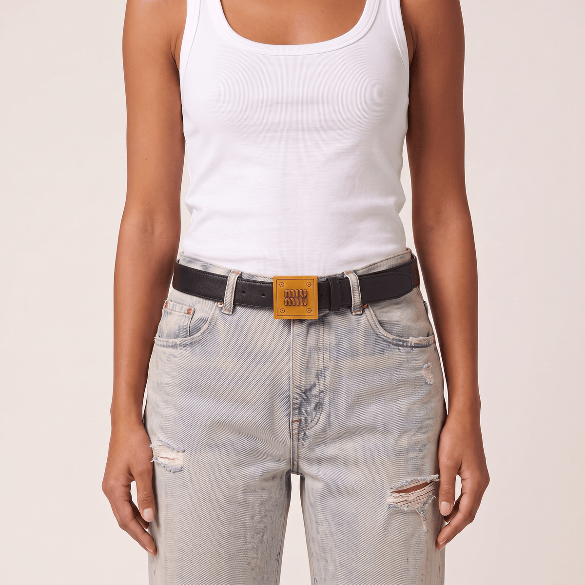 Miu Miu Classic Leather Belt — Black & Gold - MASTERPIECE