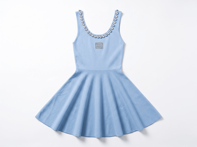 Miu Miu Crystal Embellished Baby Blue Mini Dress 💎✨ one size - MASTERPIECE