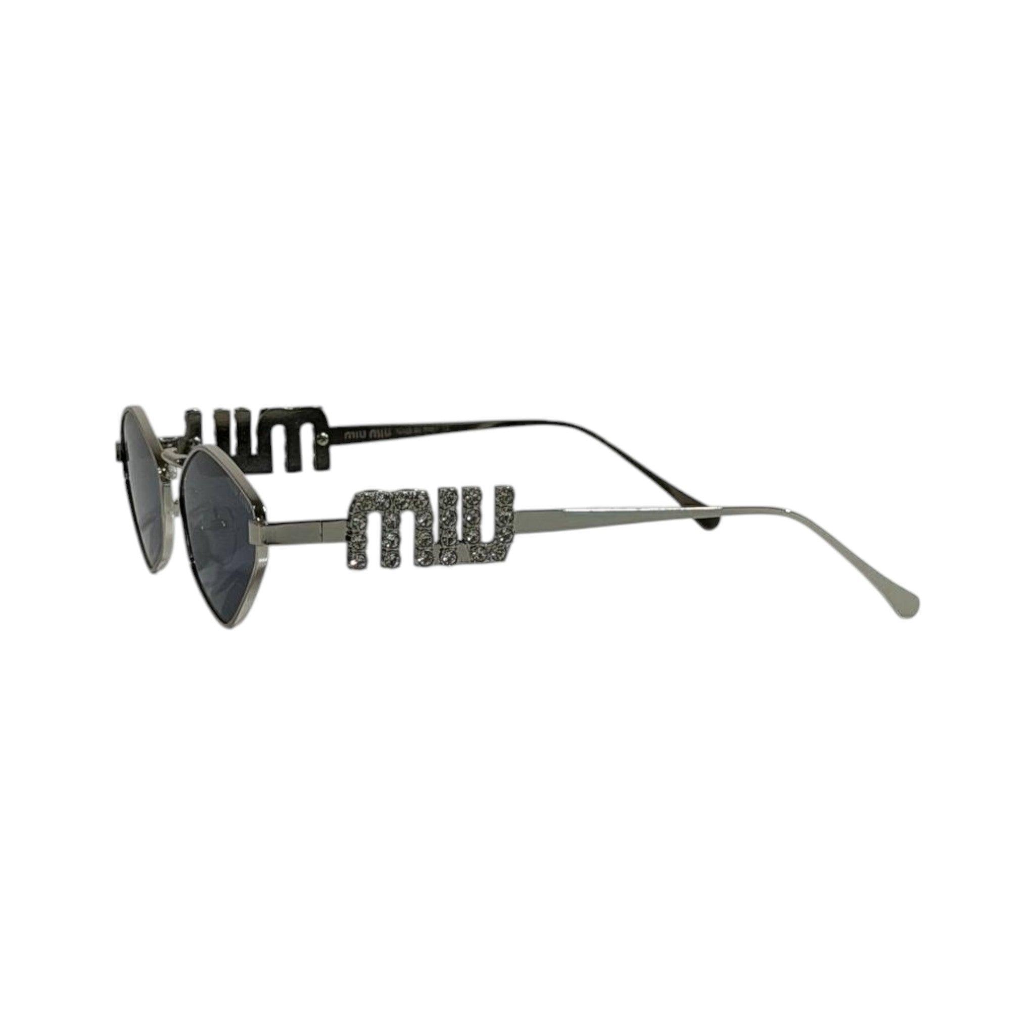 Miu Miu Crystal - Embellished Cat - Eye Sunglasses 🕶️ | Silver Frame Luxury Eyewear - MASTERPIECE