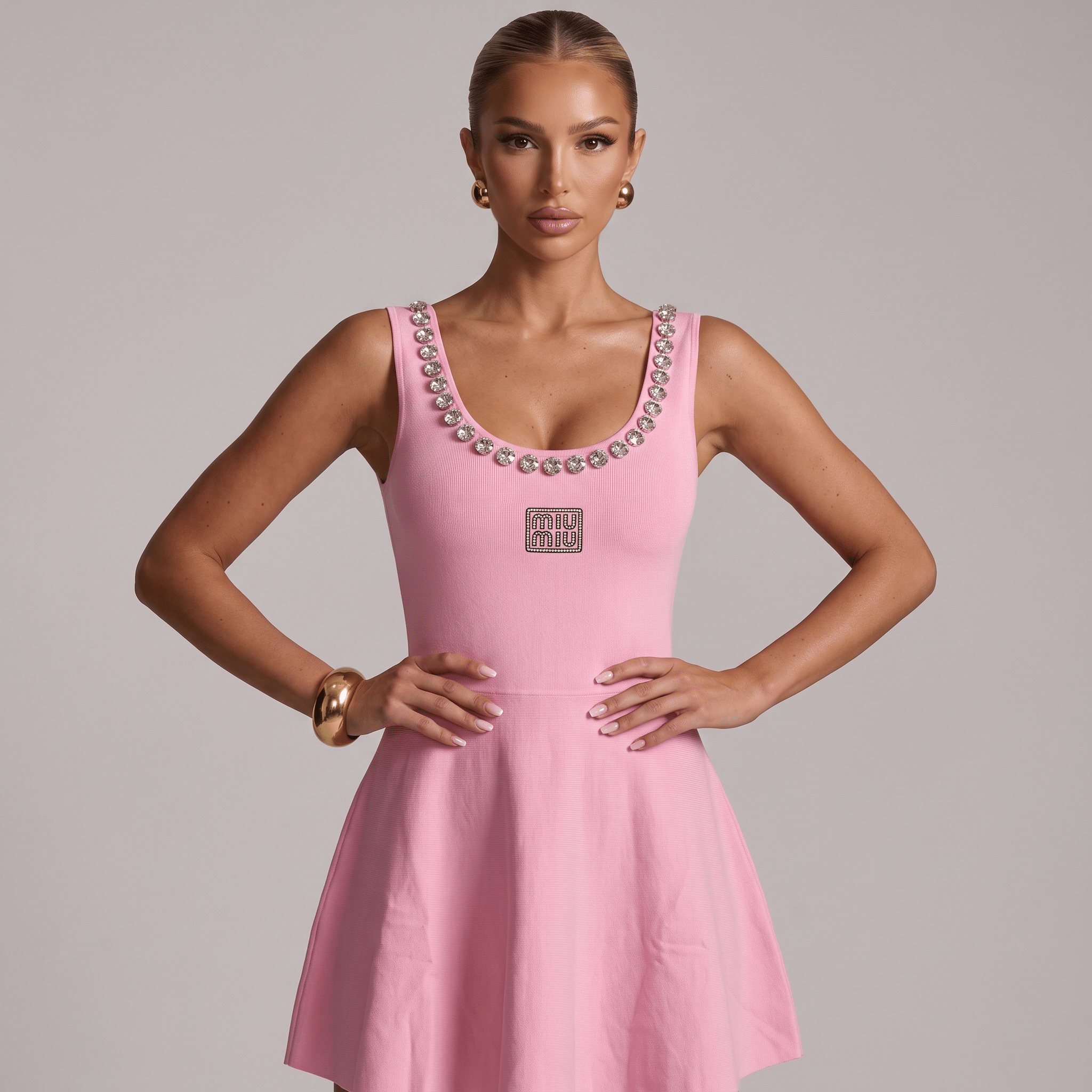 Miu Miu Crystal Embellished Pink Mini Dress 💎✨one size - MASTERPIECE