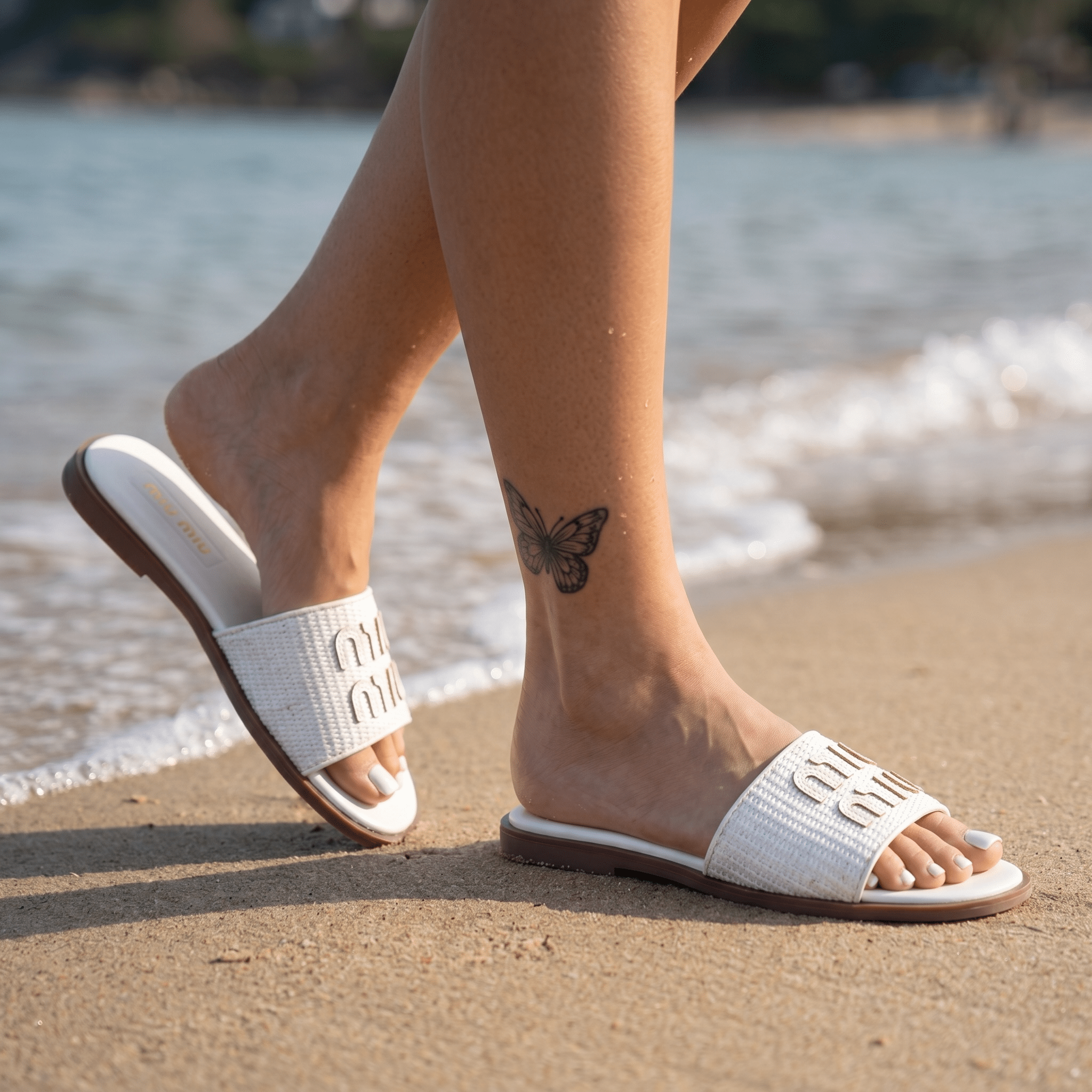 Miu Miu Embroidered Logo Slide Sandals – Elegant Summer Comfort 🤍 - MASTERPIECE