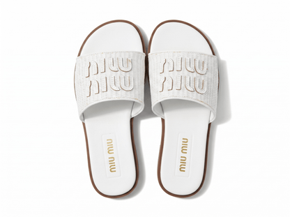 Miu Miu Embroidered Logo Slide Sandals – Elegant Summer Comfort 🤍 - MASTERPIECE