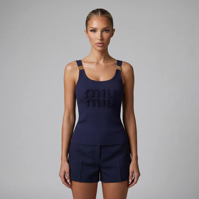 Miu Miu Navy Ribbed Logo Tank Top 💙✨ - MASTERPIECE