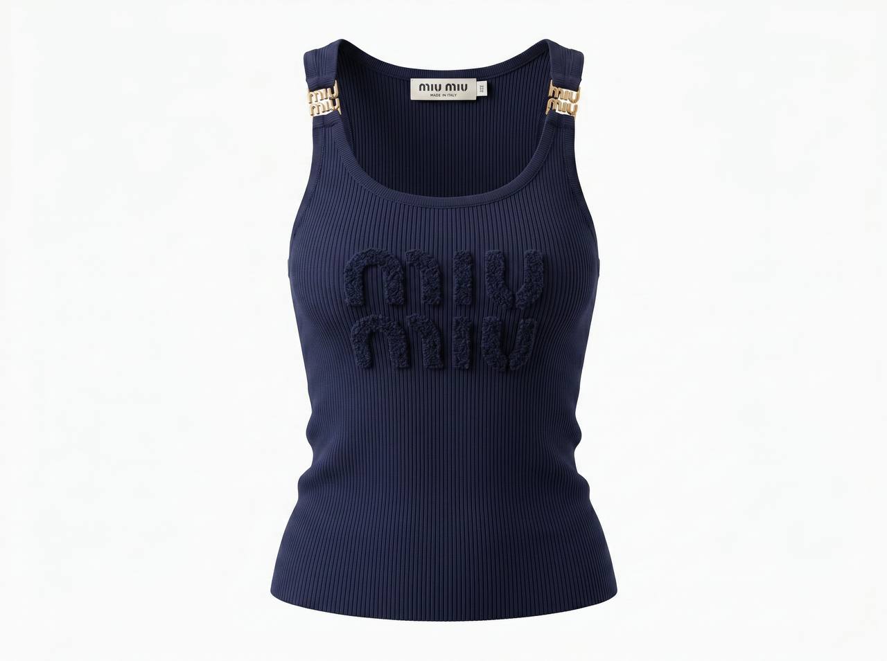 Miu Miu Navy Ribbed Logo Tank Top 💙✨ - MASTERPIECE