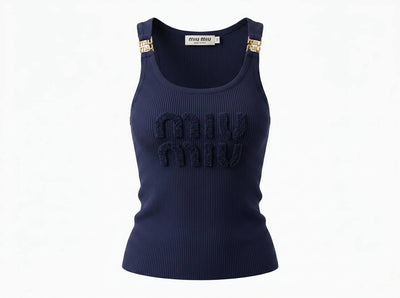Miu Miu Navy Ribbed Logo Tank Top 💙✨ - MASTERPIECE