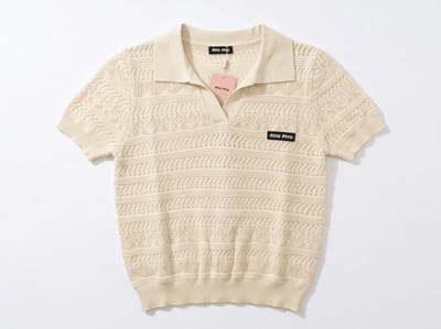 ✨ Miu Miu Pointelle Knit Polo Top – Ivory (one size) - MASTERPIECE