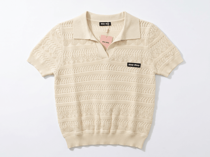 ✨ Miu Miu Pointelle Knit Polo Top – Ivory (one size) - MASTERPIECE
