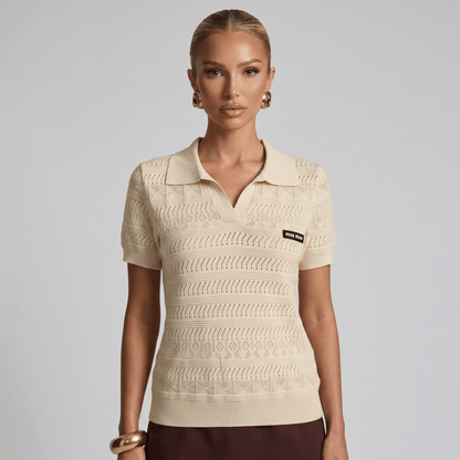 ✨ Miu Miu Pointelle Knit Polo Top – Ivory (one size) - MASTERPIECE