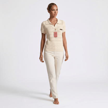 ✨ Miu Miu Pointelle Knit Polo Top – Ivory (one size) - MASTERPIECE