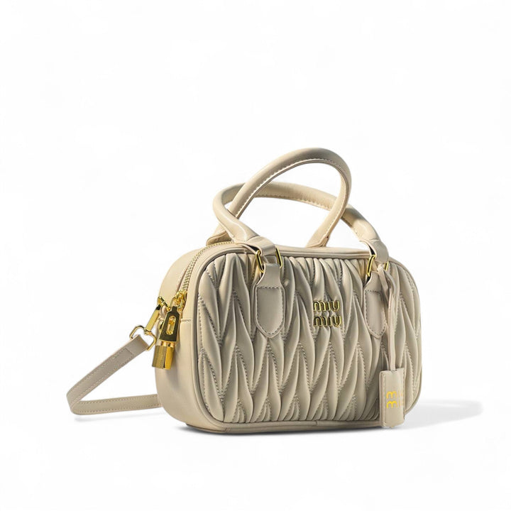 Miu Miu Quilted Crossbody Gold Lock — Beige