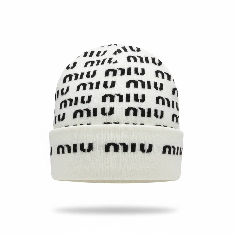 Miu Miu Repeated Logo Knit Beanie