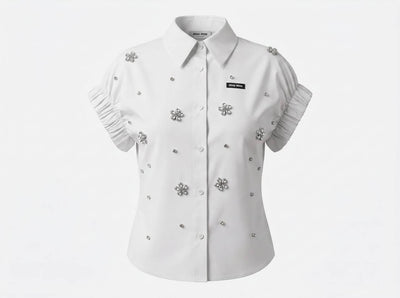 Miu Miu White Crystal Flower Embellished Shirt 🤍✨ - MASTERPIECE
