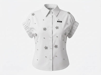 Miu Miu White Crystal Flower Embellished Shirt 🤍✨ - MASTERPIECE