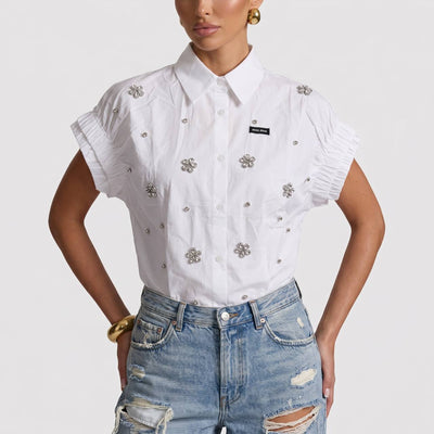 Miu Miu White Crystal Flower Embellished Shirt 🤍✨ - MASTERPIECE