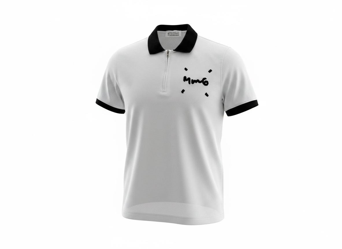 MM6 Maison Margiela Zip Polo Shirt – White & Black Edition 🤍🖤 - MASTERPIECE