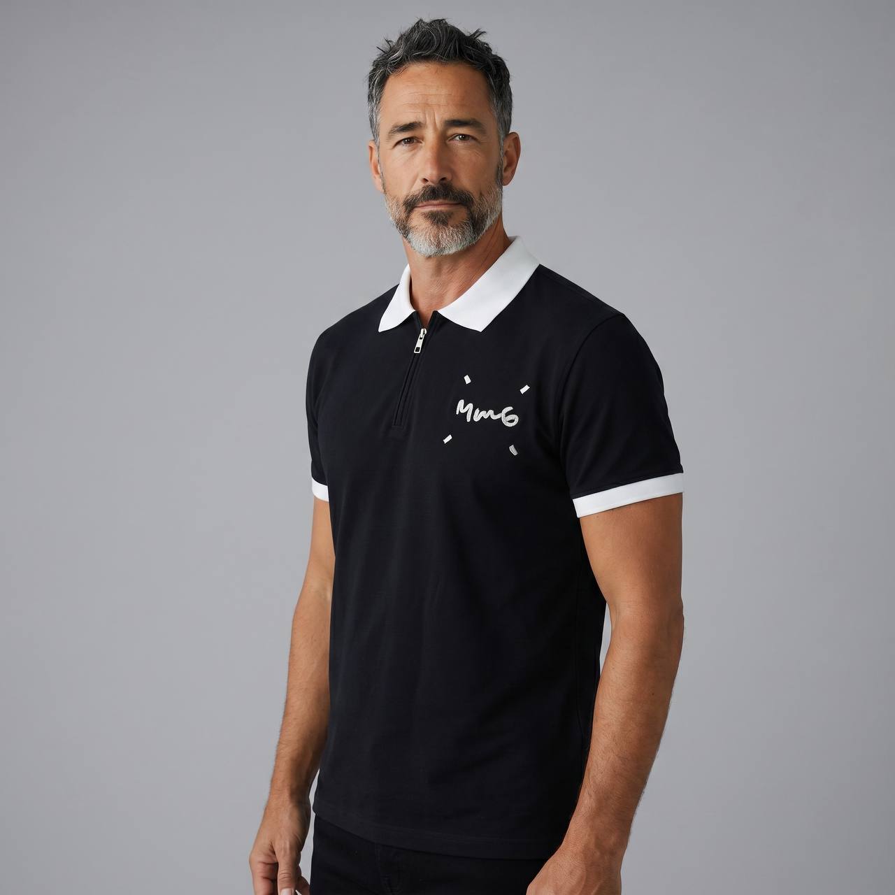 MM6 Maison Margiela Zip Polo T-Shirt – Black & White Edition 🖤✨ - MASTERPIECE