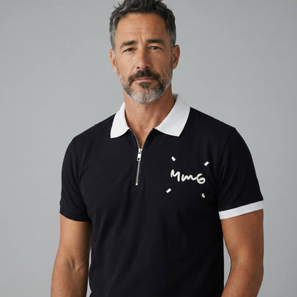 MM6 Maison Margiela Zip Polo T-Shirt – Black & White Edition 🖤✨ - MASTERPIECE