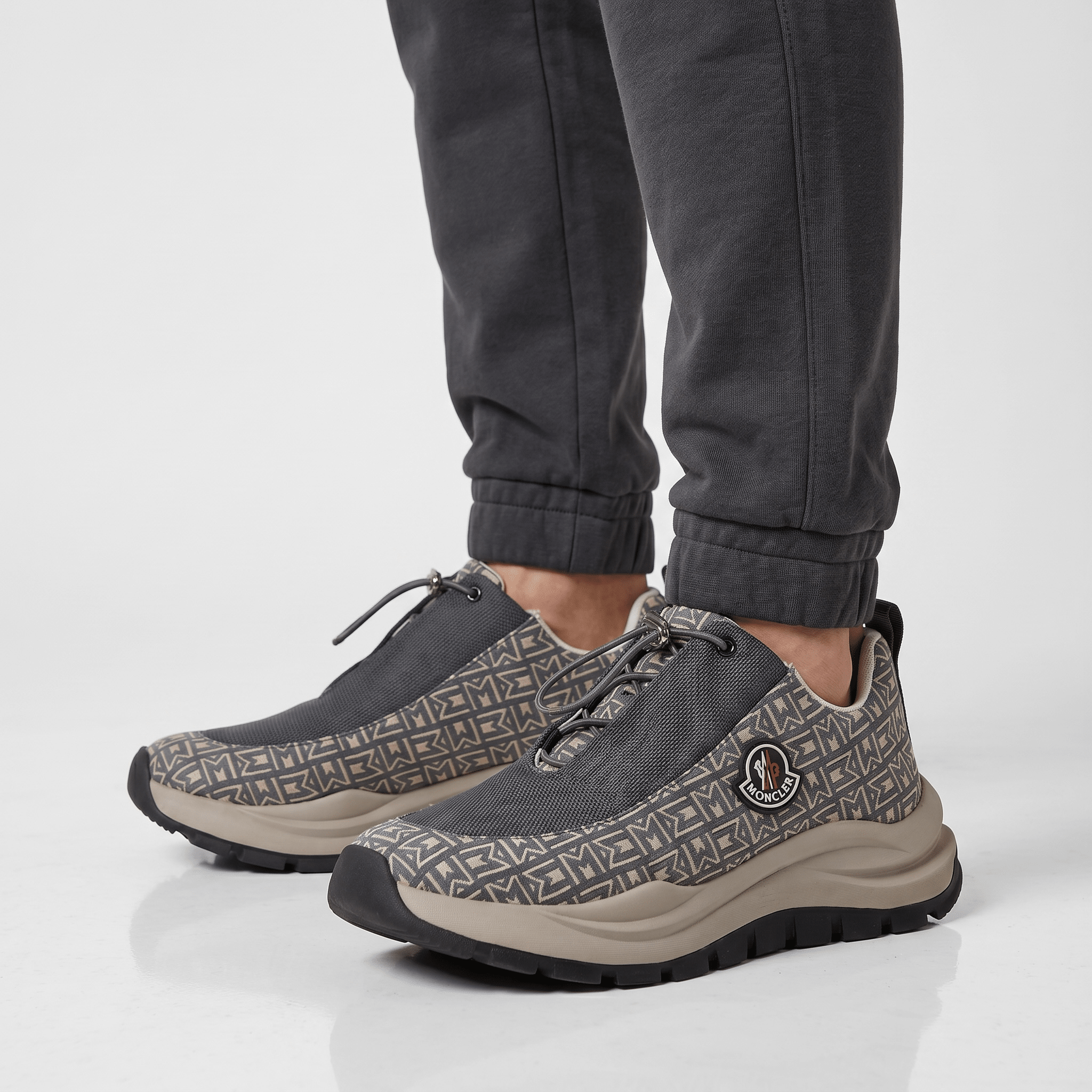 🤍 Moncler Monaco Grey Patterned Sneakers 👟✨ - MASTERPIECE