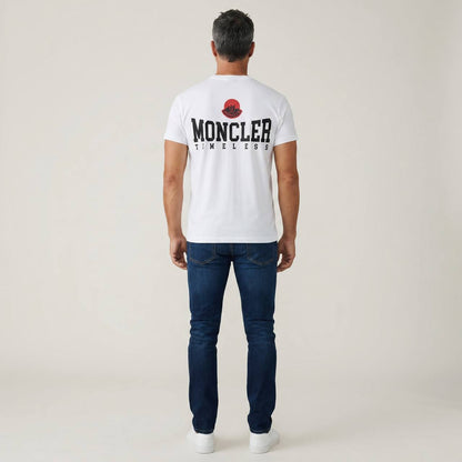 Moncler Timeless White Logo T-Shirt 🤍🔥 | Premium Cotton Front & Back Print Tee - MASTERPIECE
