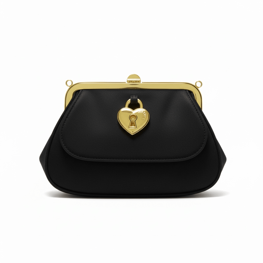 Moschino Black Frame Clutch with Gold Heart Lock 🖤✨ - MASTERPIECE