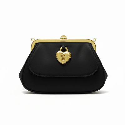 Moschino Black Frame Clutch with Gold Heart Lock 🖤✨ - MASTERPIECE