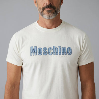 Moschino Minimal Logo T-Shirt – White & Blue Luxury Edition 🤍💙 - MASTERPIECE