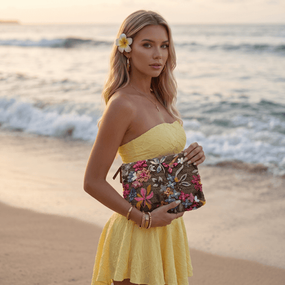 🌸 Multicolor Floral Sequin Clutch | Boho Luxe Statement Wristlet ✨ - MASTERPIECE