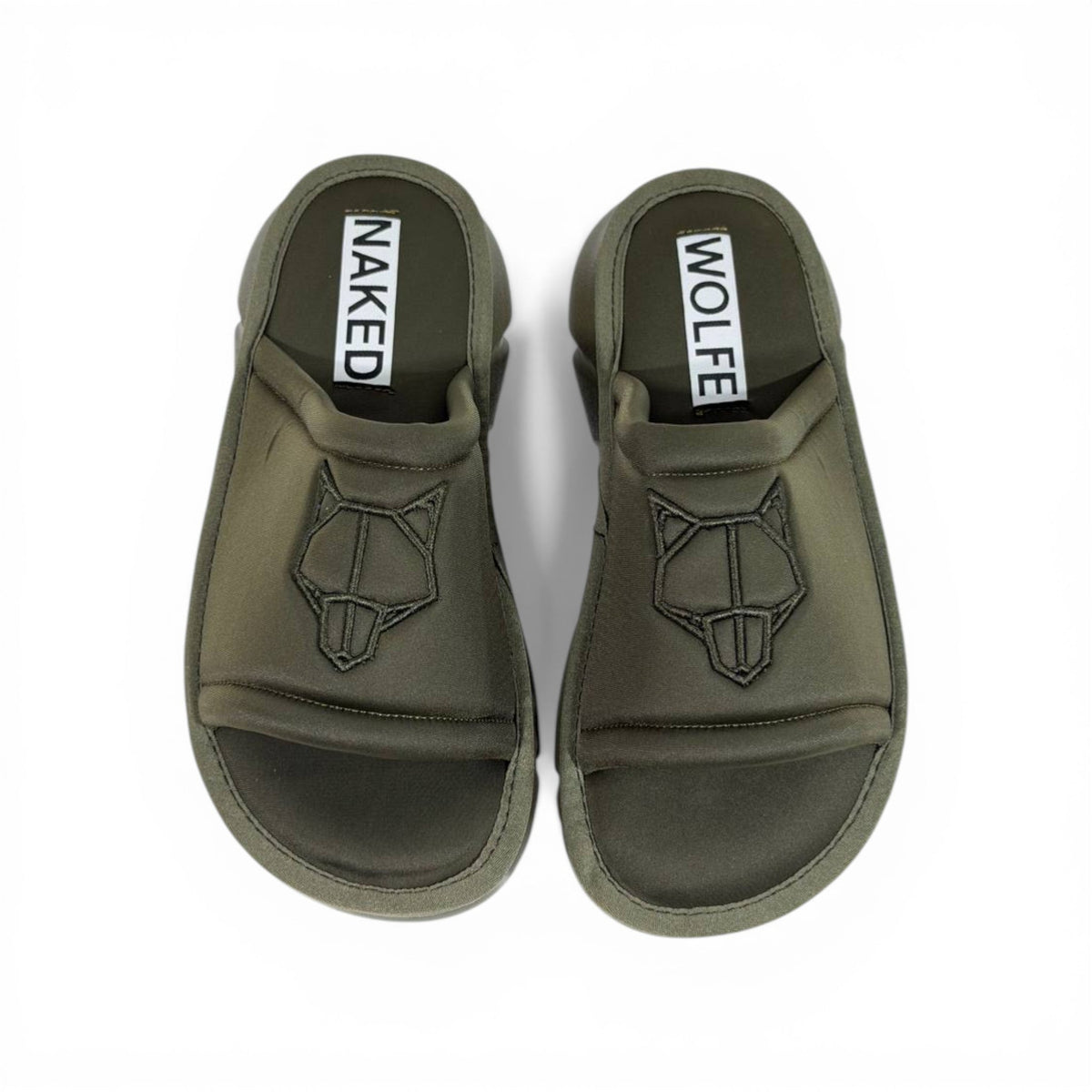 NAKED WOLFE Olive Green Chunky Slide – Bold Streetwear Comfort & Premium Design 👟🔥 - MASTERPIECE