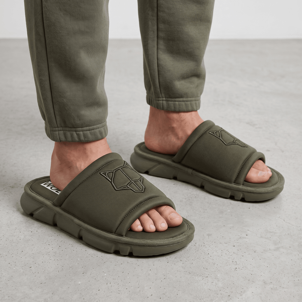 NAKED WOLFE Olive Green Chunky Slide – Bold Streetwear Comfort & Premium Design 👟🔥