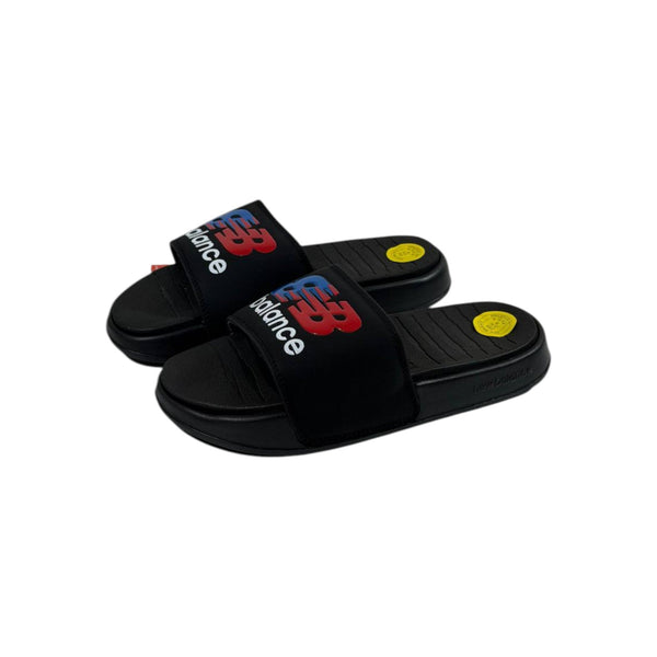 🔥 New Balance Black Icon Slides – Bold Sport Energy 🖤❤️💙