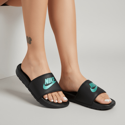 Nike Slide – Black with Teal Swoosh Casual 🖤💠 - MASTERPIECE