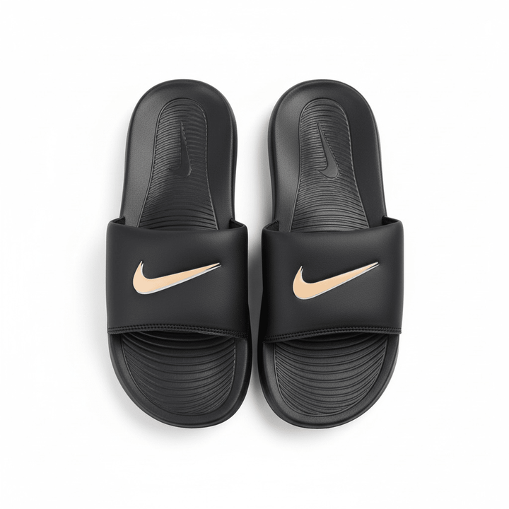 Nike Tech Swoosh Slides — Black & Gold