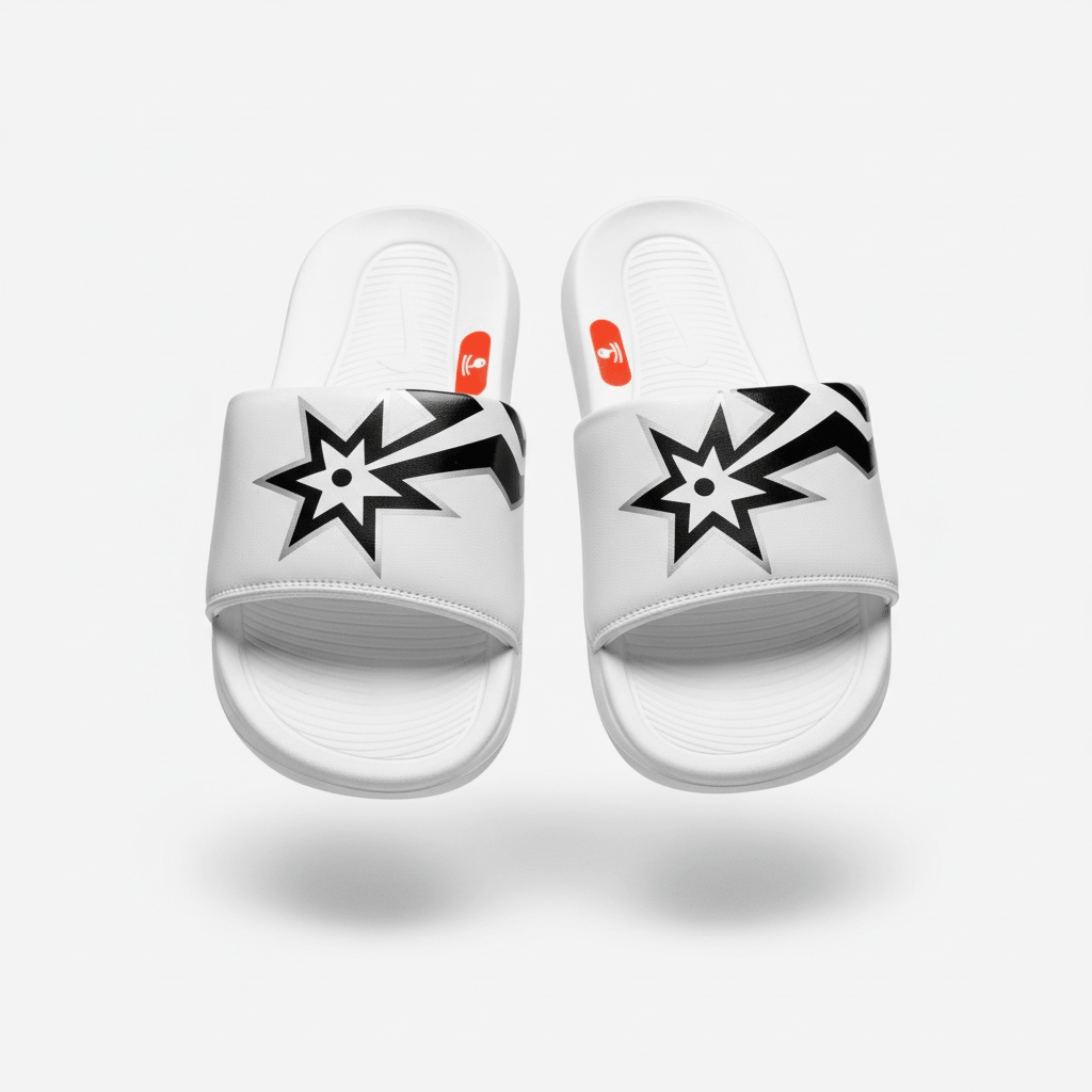 Nike White Graphic Slides 🤍⚡ | Bold Street Sport Summer Essential 👟🔥 - MASTERPIECE