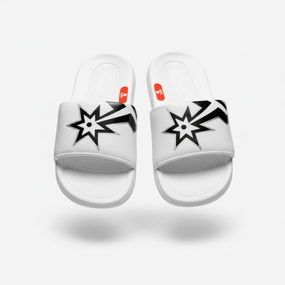 Nike White Graphic Slides 🤍⚡ | Bold Street Sport Summer Essential 👟🔥 - MASTERPIECE