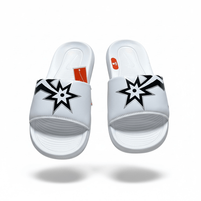 Nike White Graphic Slides 🤍⚡ | Bold Street Sport Summer Essential 👟🔥 - MASTERPIECE